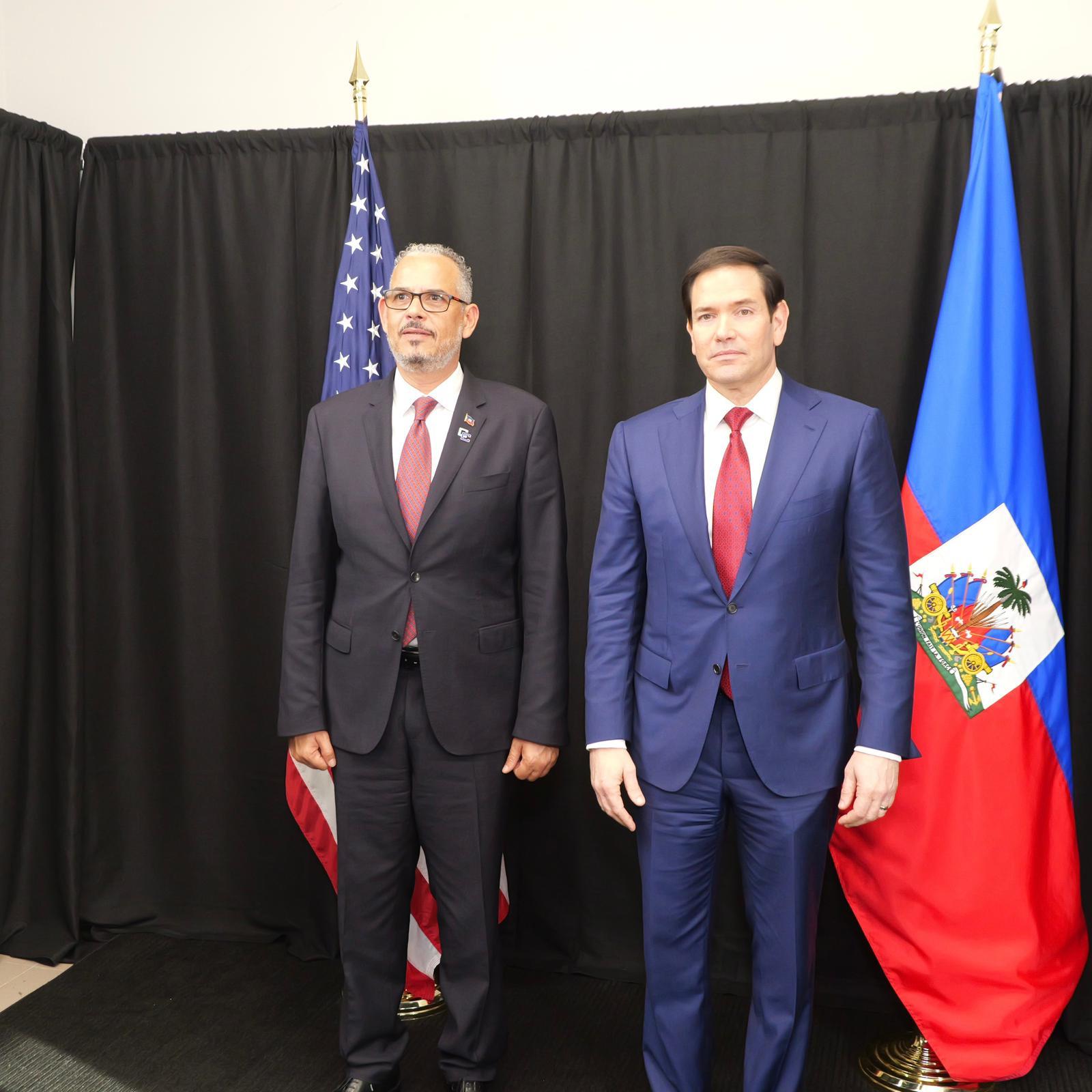 Le PM Alix Didier Fils Aime et le secrétaire d'État Marco Rubio 